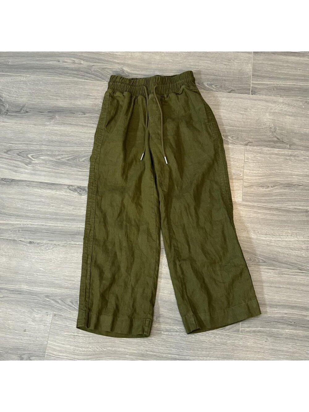 Quince Linen Wide Leg Pants Womens XS Martini Olive Drawstring Pockets Casual